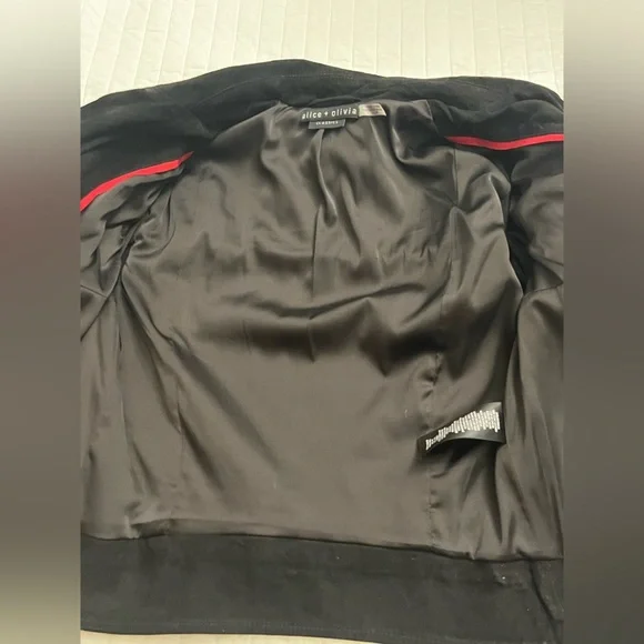 Alice + Olivia Miles Genuine Goat Suede Leather Quilted Zip Moto Jacket Black - Picture 9 of 10